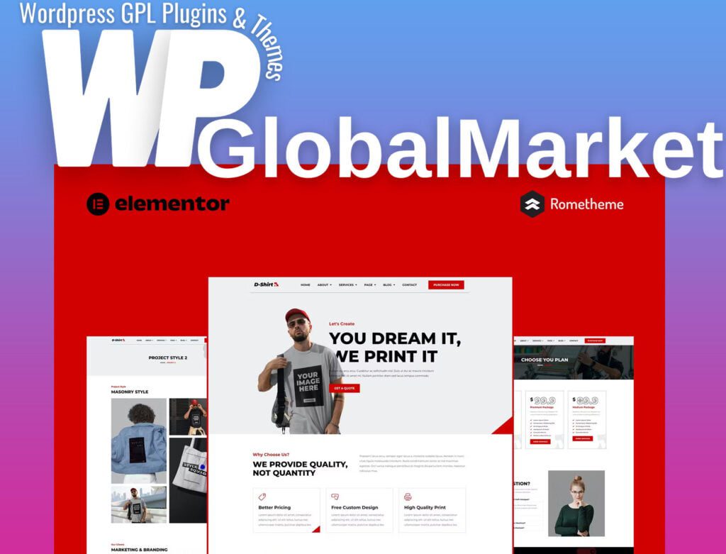 D-Shirt – T Shirt Design and Printing Elementor Pro Full Site Template Kit