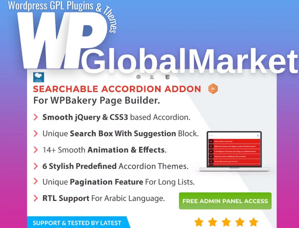 Ultimate searchable accordion – wpbakery page builder addon