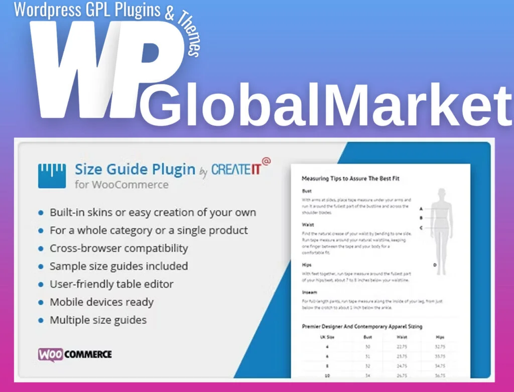 Woocommerce product size guide