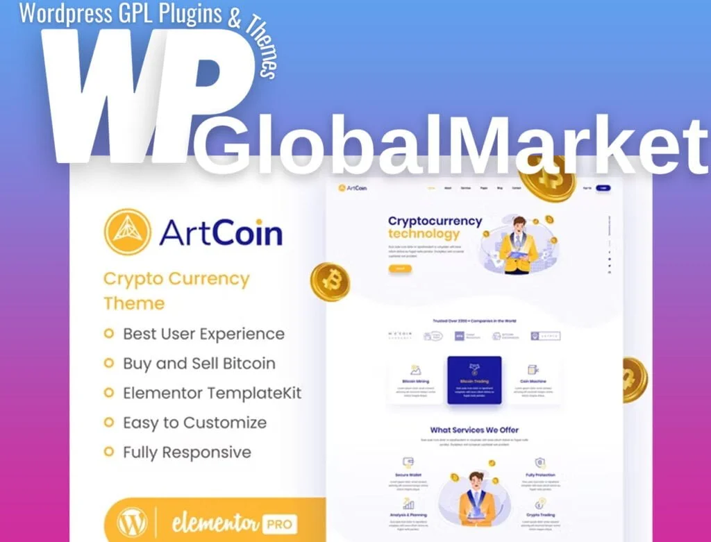 Artcoin | bitcoin and cryptocurrency elementor template kit