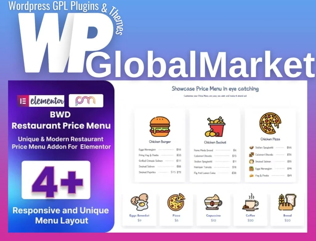 Bwd restaurant price menu for elementor