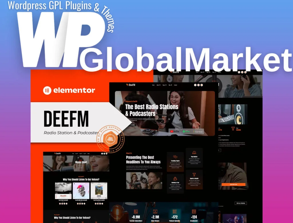 Deefm – radio station and podcaster elementor pro template kit