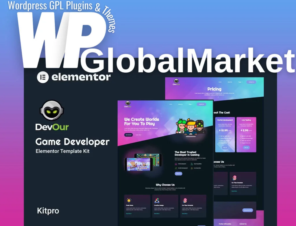 Devour – game developer elementor template kit