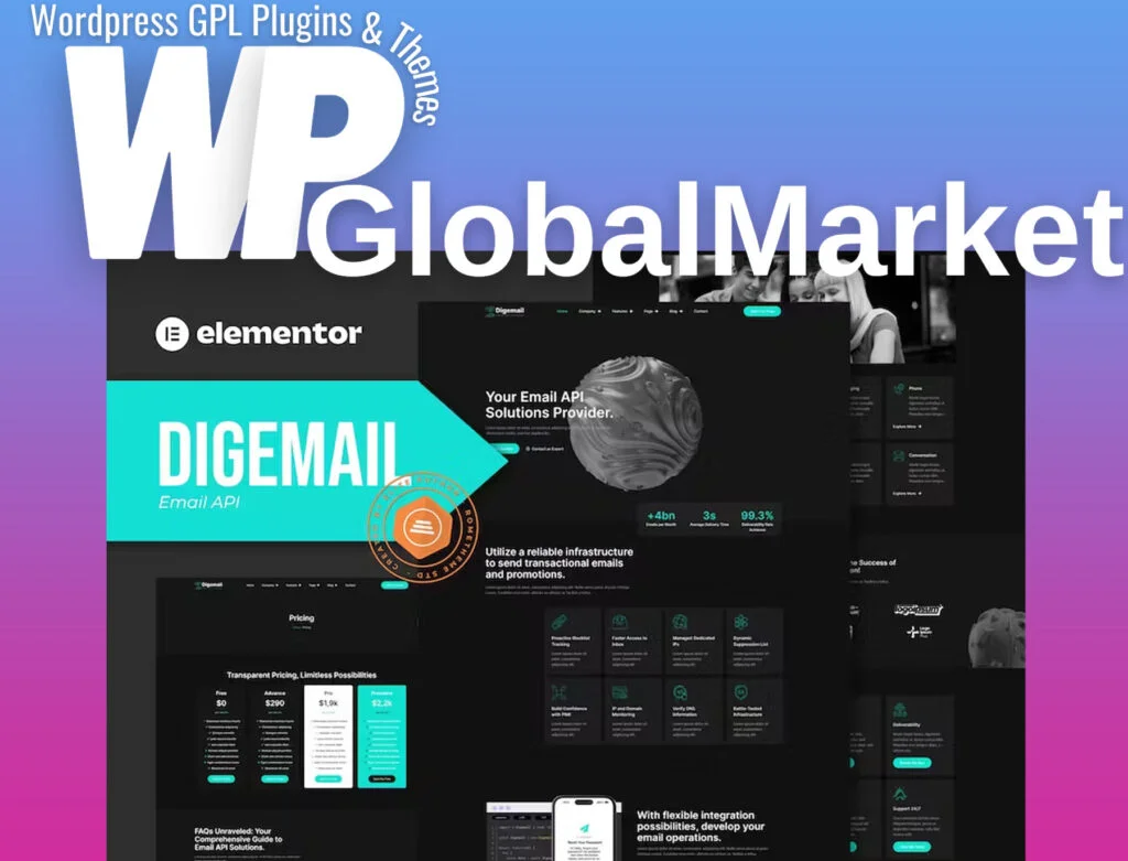 Digemail – email api solutions and services elementor pro template kit