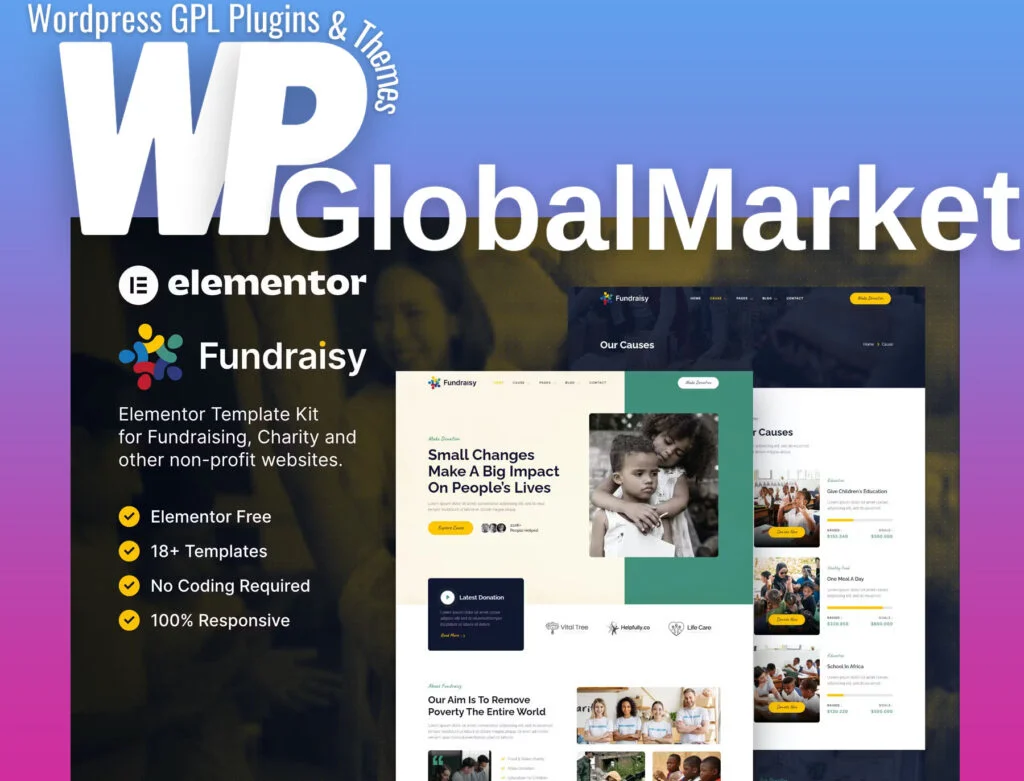 Fundraisy – charity and fundraising elementor template kit