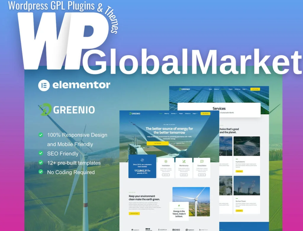 Greenio – green energy and technology company elementor template kit