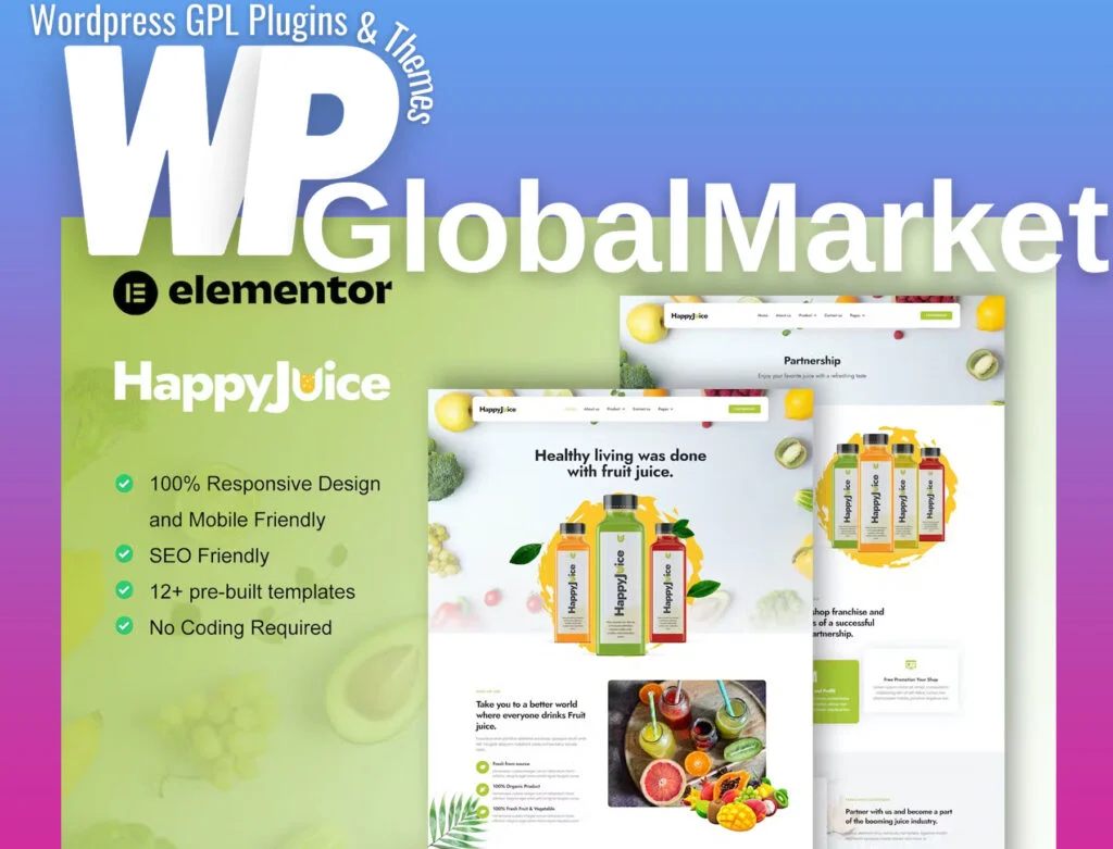 Happyjuice – juice and fresh drink elementor pro template kit