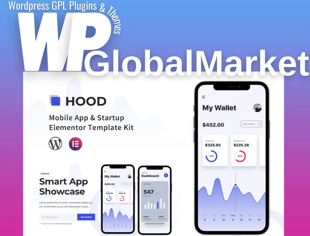 Hood – mobile app and startup elementor template kit