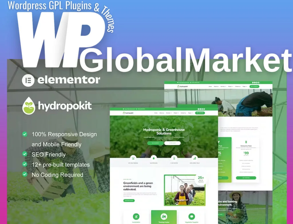 Hydropokit – hydroponic and agriculture elementor template kit