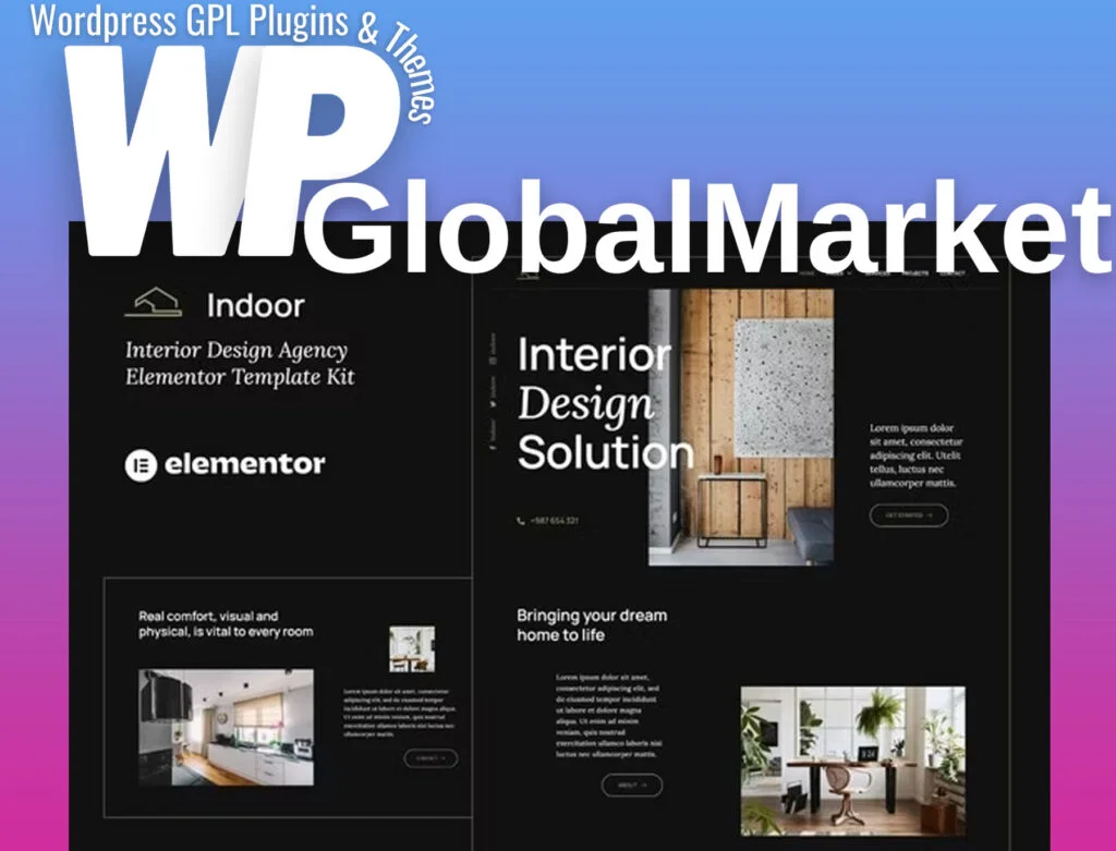 Indoor – dark interior design & architecture agency elementor template kit