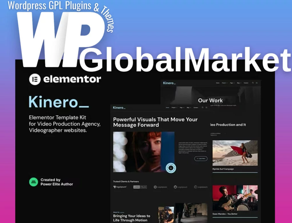 Kinerio – video production agency elementor template kit