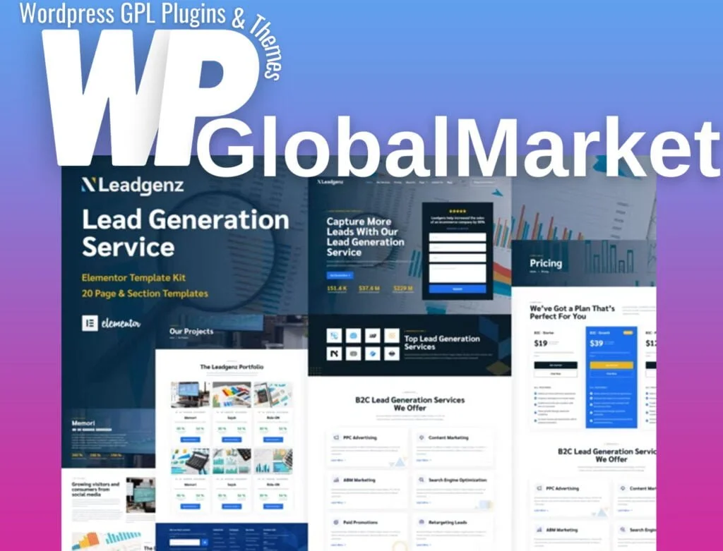 Leadgenz – lead generation and sales agency wordpress elementor template kit