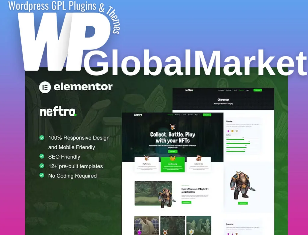 Neftro – game nft elementor template kit