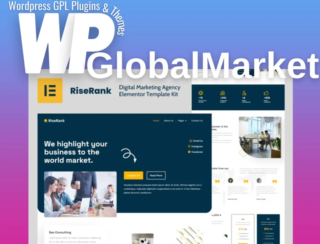 Riserank – digital marketing agency elementor template kit