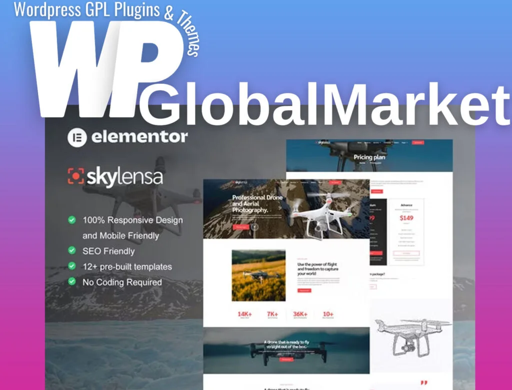 Skylensa – aerial photography and videography elementor template kit