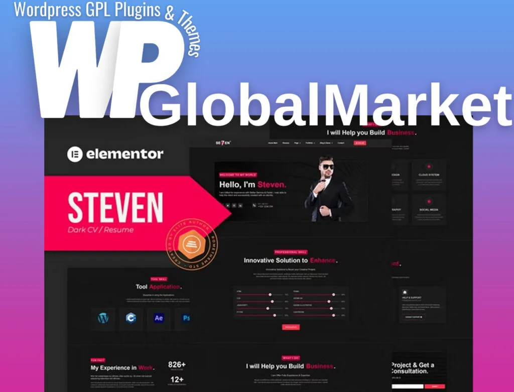 Steven – dark cv portfolio resume elementor template kit