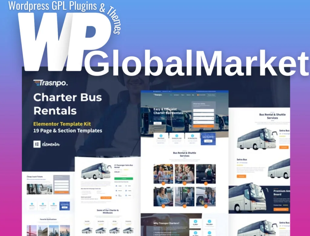 Transpo – charter bus rental company wordpress elementor template kit