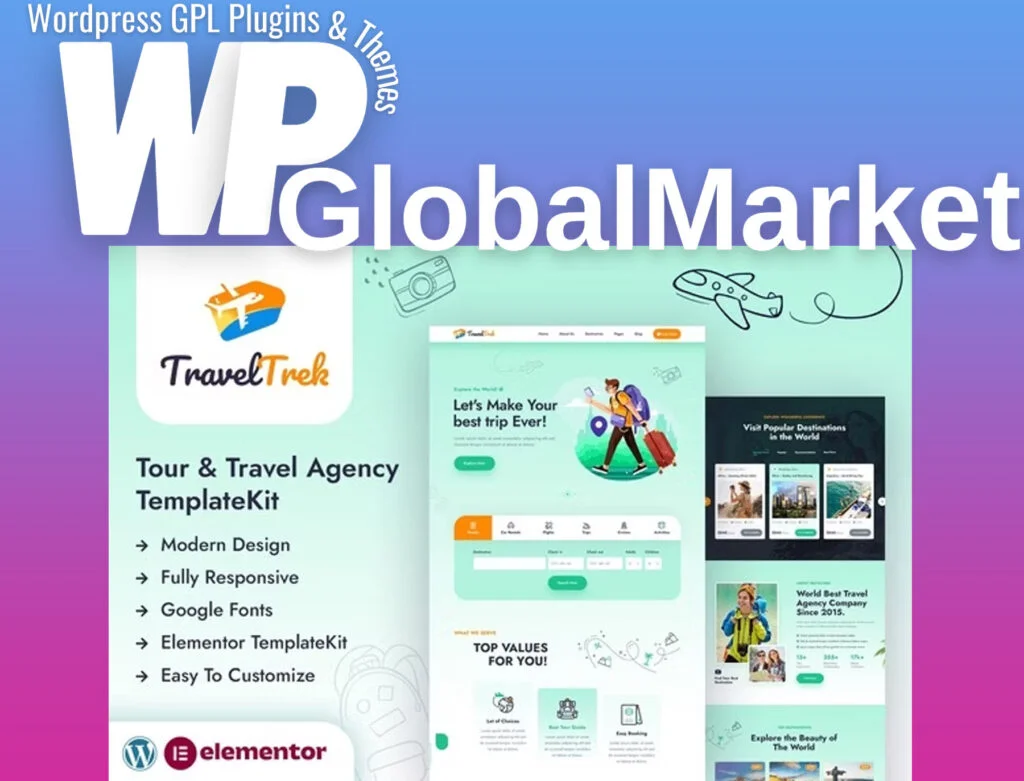 Travel trek – tour and travel agency elementor template kit