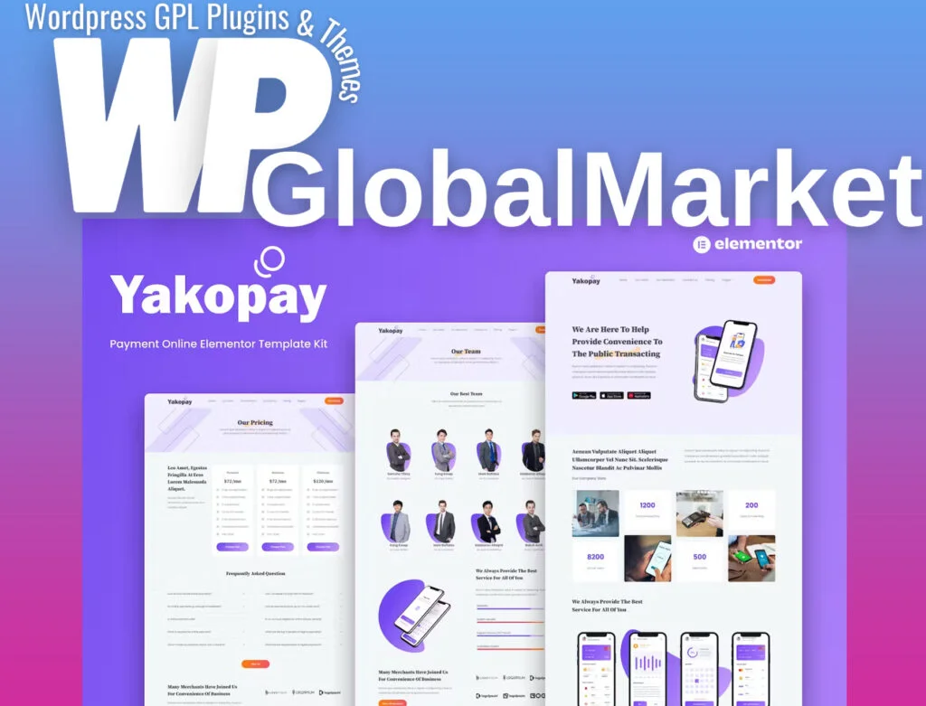 Yakopay – online payment app elementor template kit