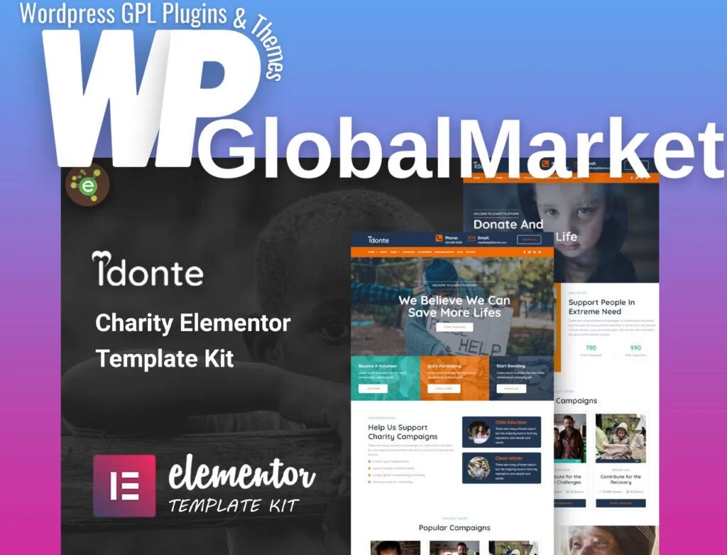 Idonte – charity non-profit elementor template kit