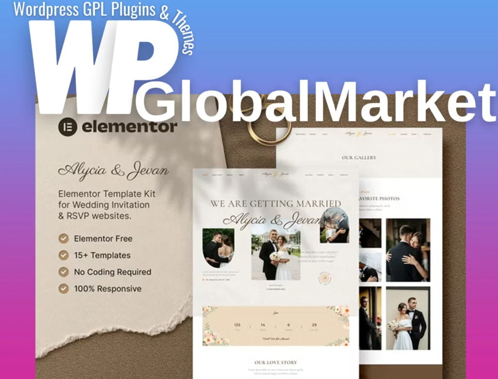 Alycia and jevan – wedding invitation and rsvp elementor template kit