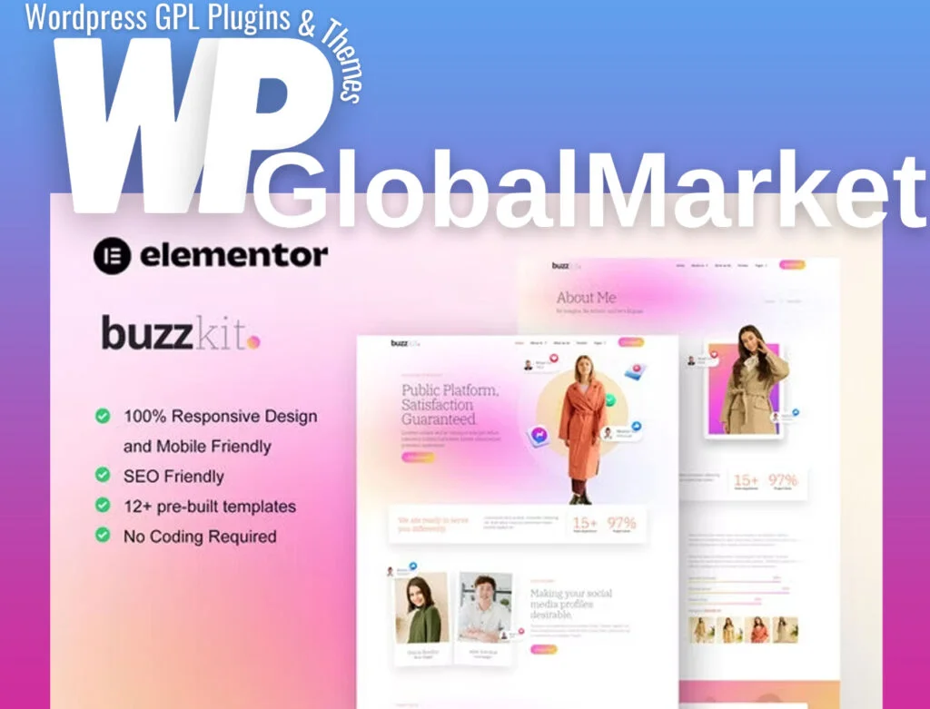 Buzzkit – influencer and creative agency elementor template kit