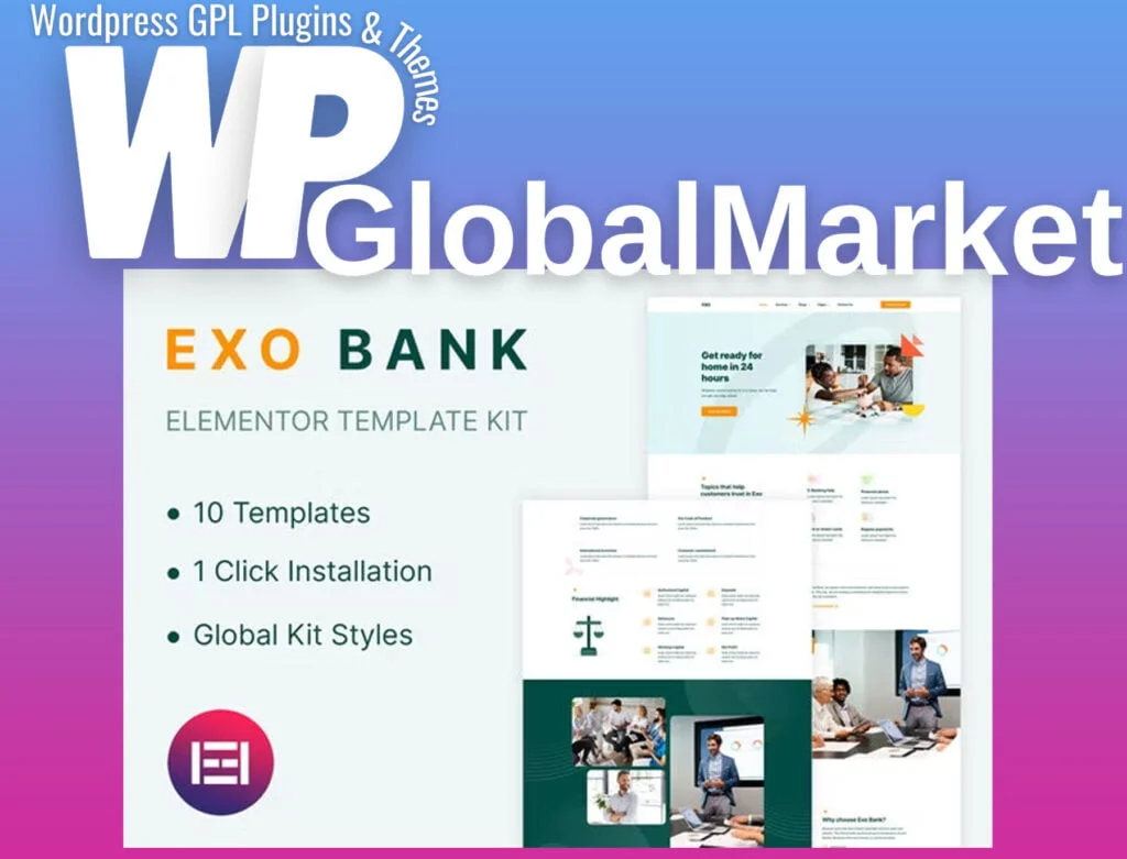 Exobank – financial elementor template kit download