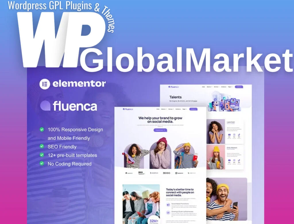 Fluenca – social media agency elementor pro full site template kit