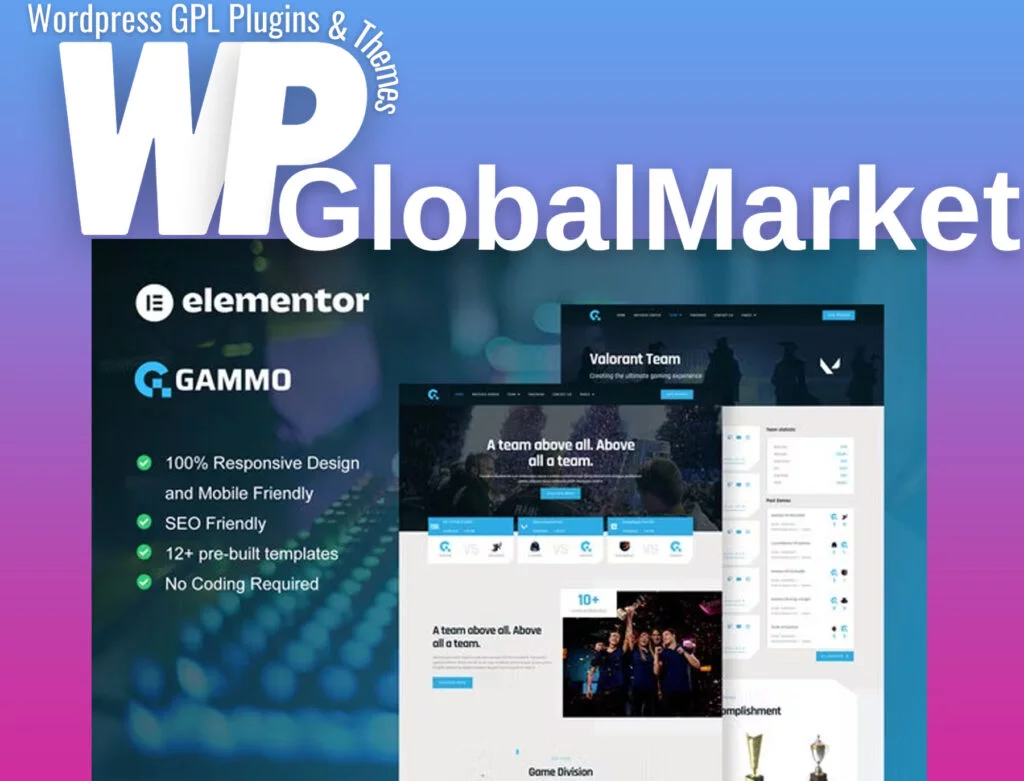 Gammo – esports team and gaming elementor pro template kit