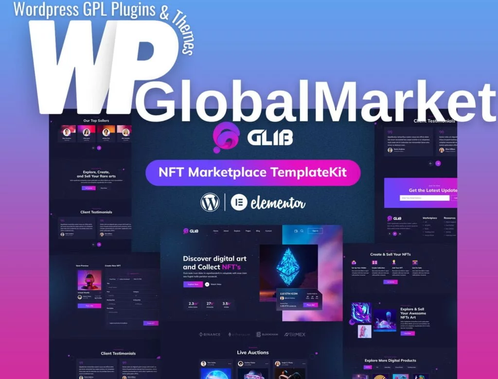 Glib – nft marketplace elementor pro template kit