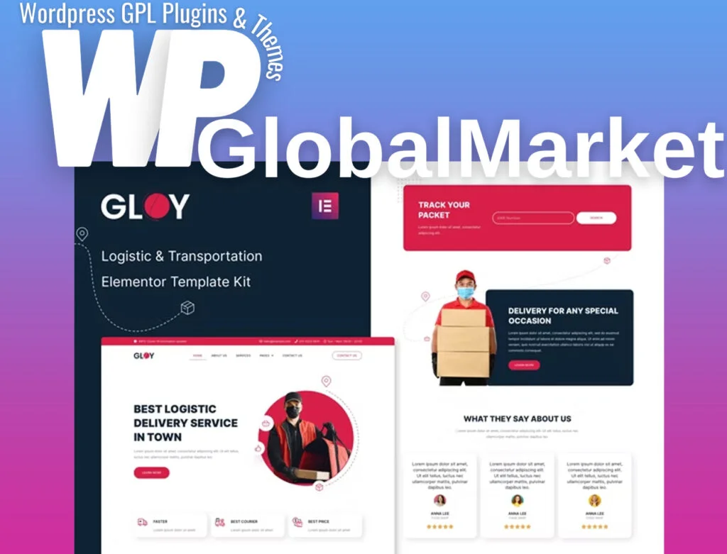 Gloy – logistic and transportation delivery elementor template kit