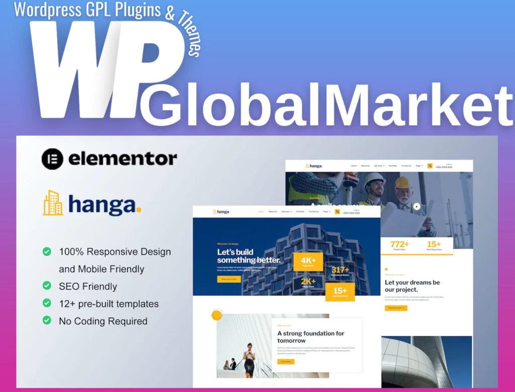 Hanga – construction & building elementor template kit