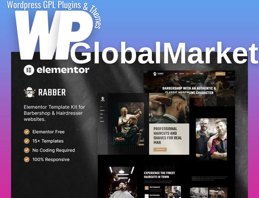 Rabber – barbershop and hairdresser elementor template kit