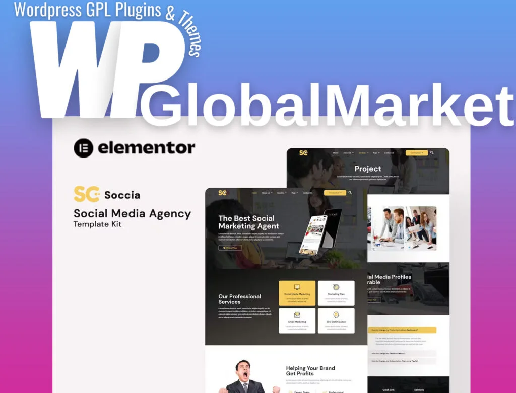 Soccia – social media agency elementor template kit