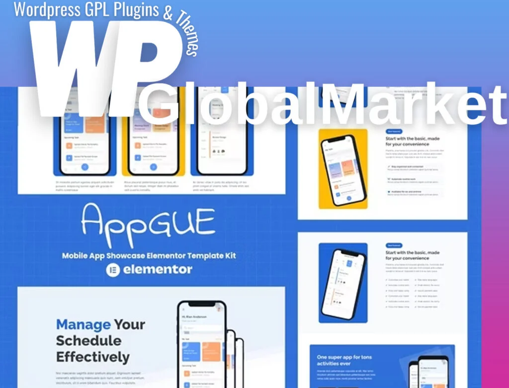 Appgue – mobile app showcase elementor pro template kit