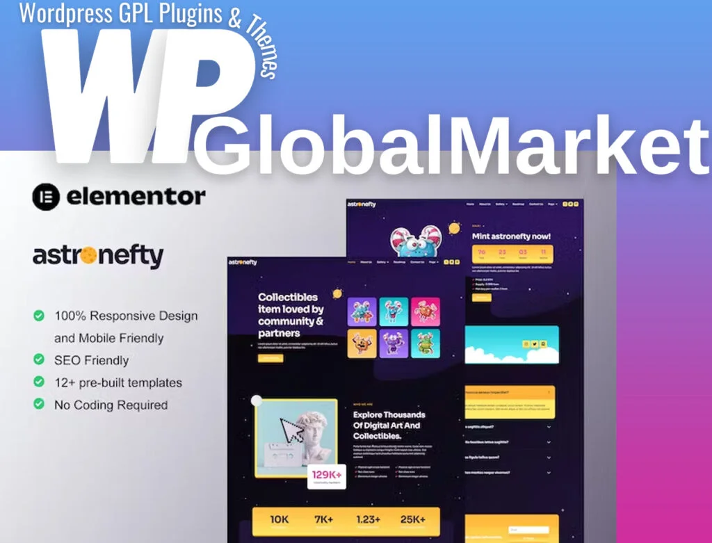 Astronefty – nft portfolio elementor template kit