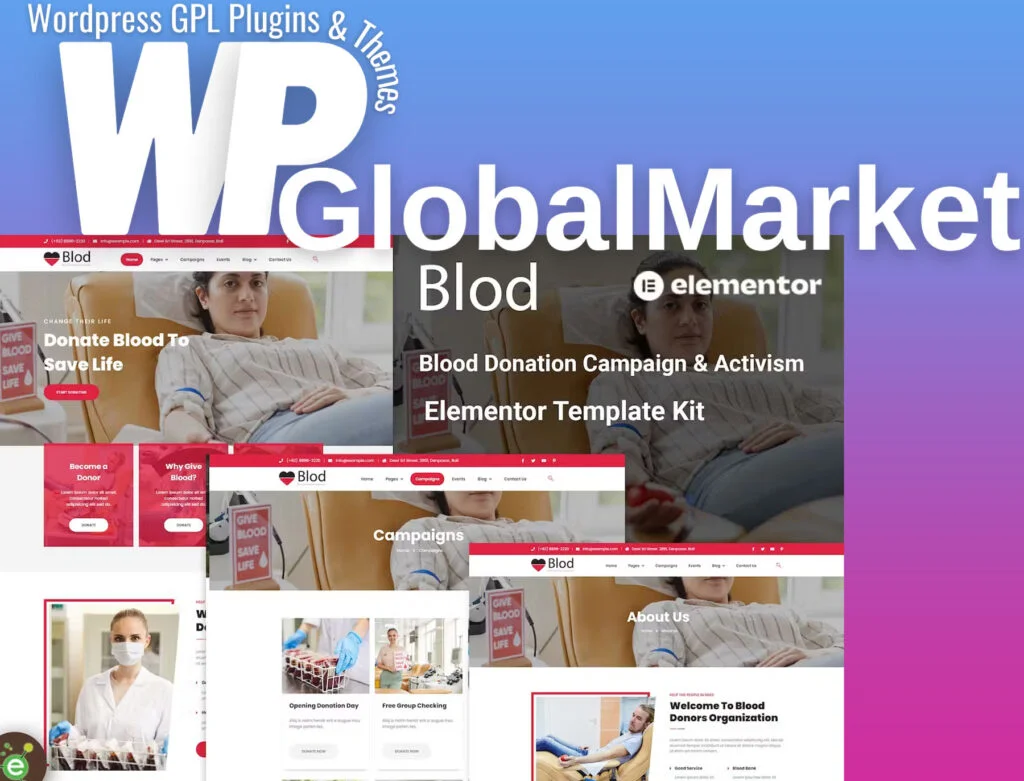 Blod – blood drive & donation campaigns elementor template kit