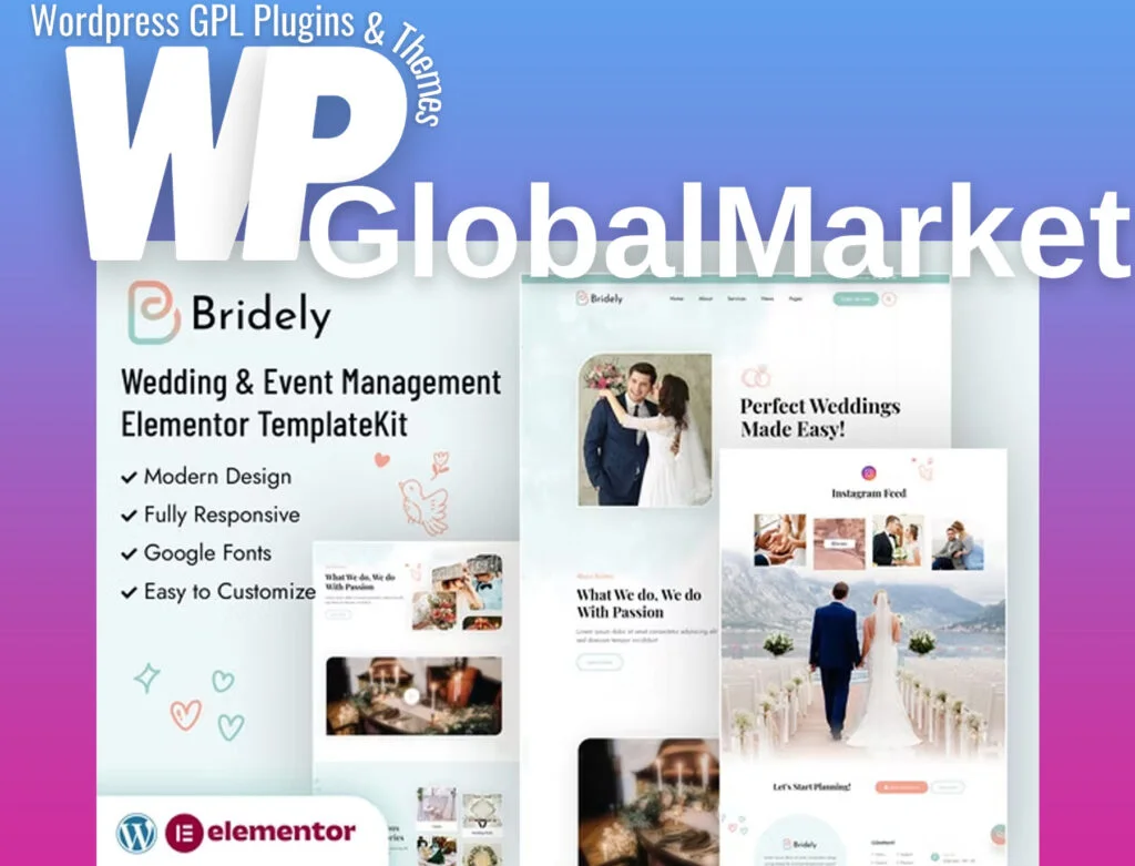 Bridely – wedding and event management elementor template kit