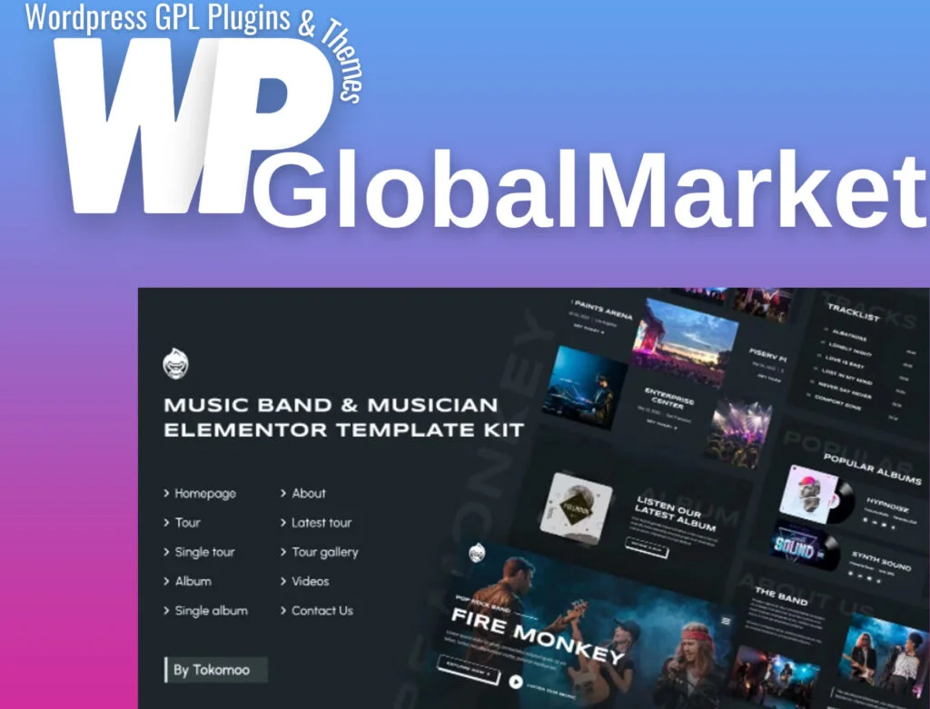 Fire monkey – music band & musician elementor template kit