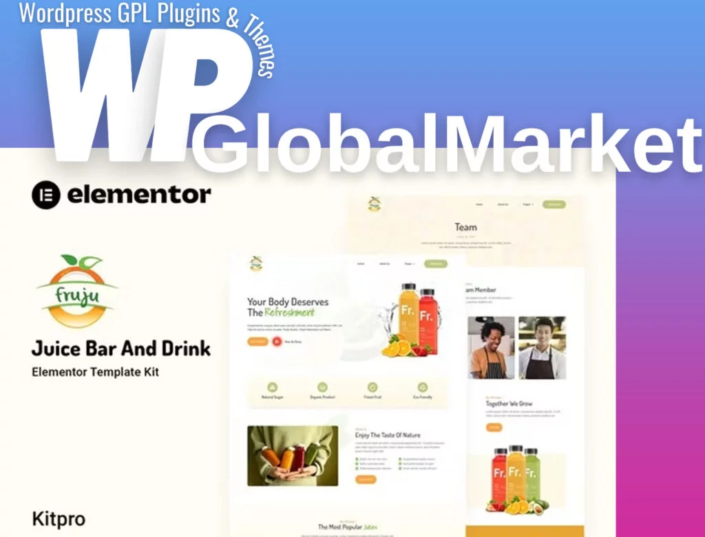 Fruju – juice bar and drink brand elementor template kit