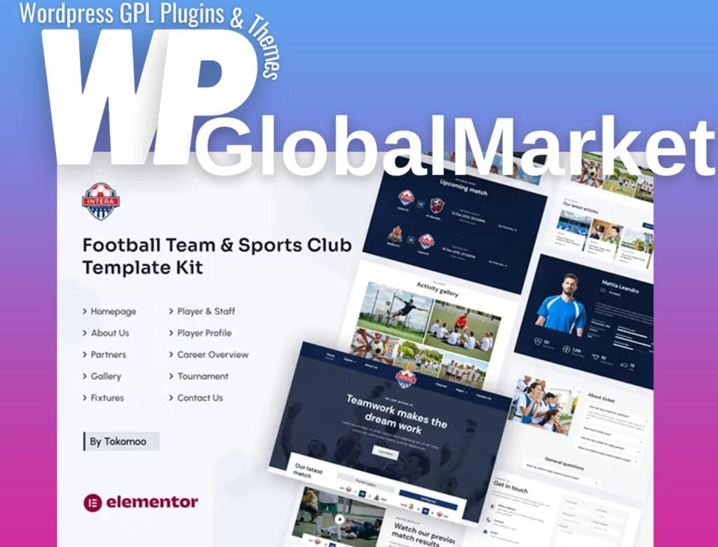 Intera – football team and sports club elementor template kit