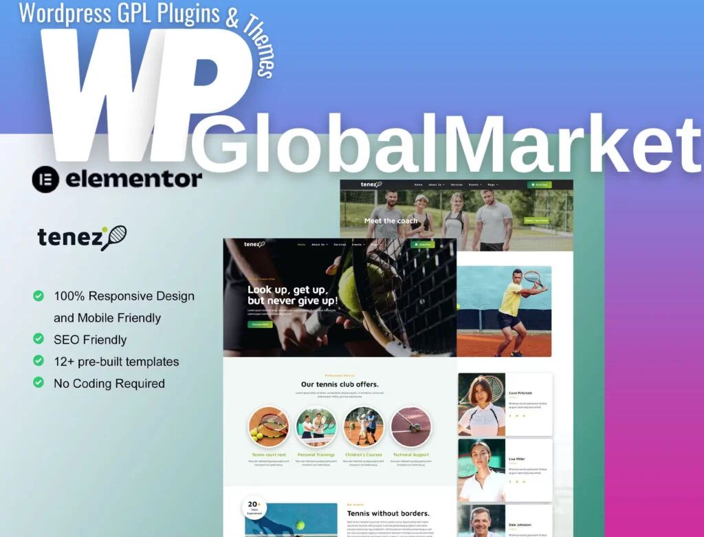 Tenez – tennis school & club elementor template kit