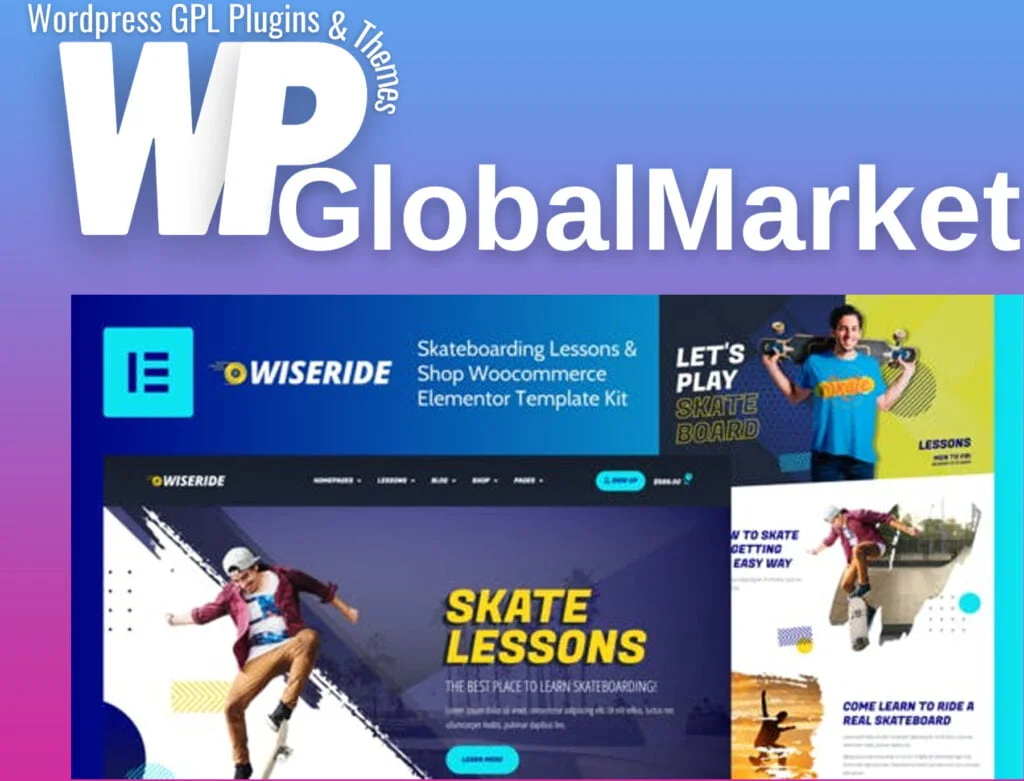 Wiseride – skateboarding lessons and shop woocommerce elementor template kit