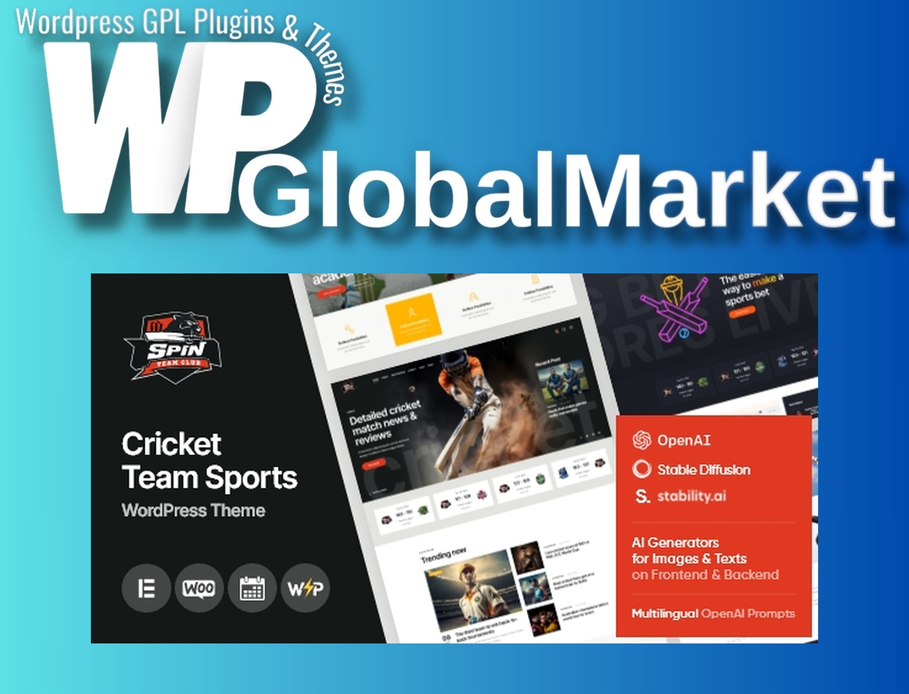 Spin – Cricket Team Sports WordPress Theme + AI
